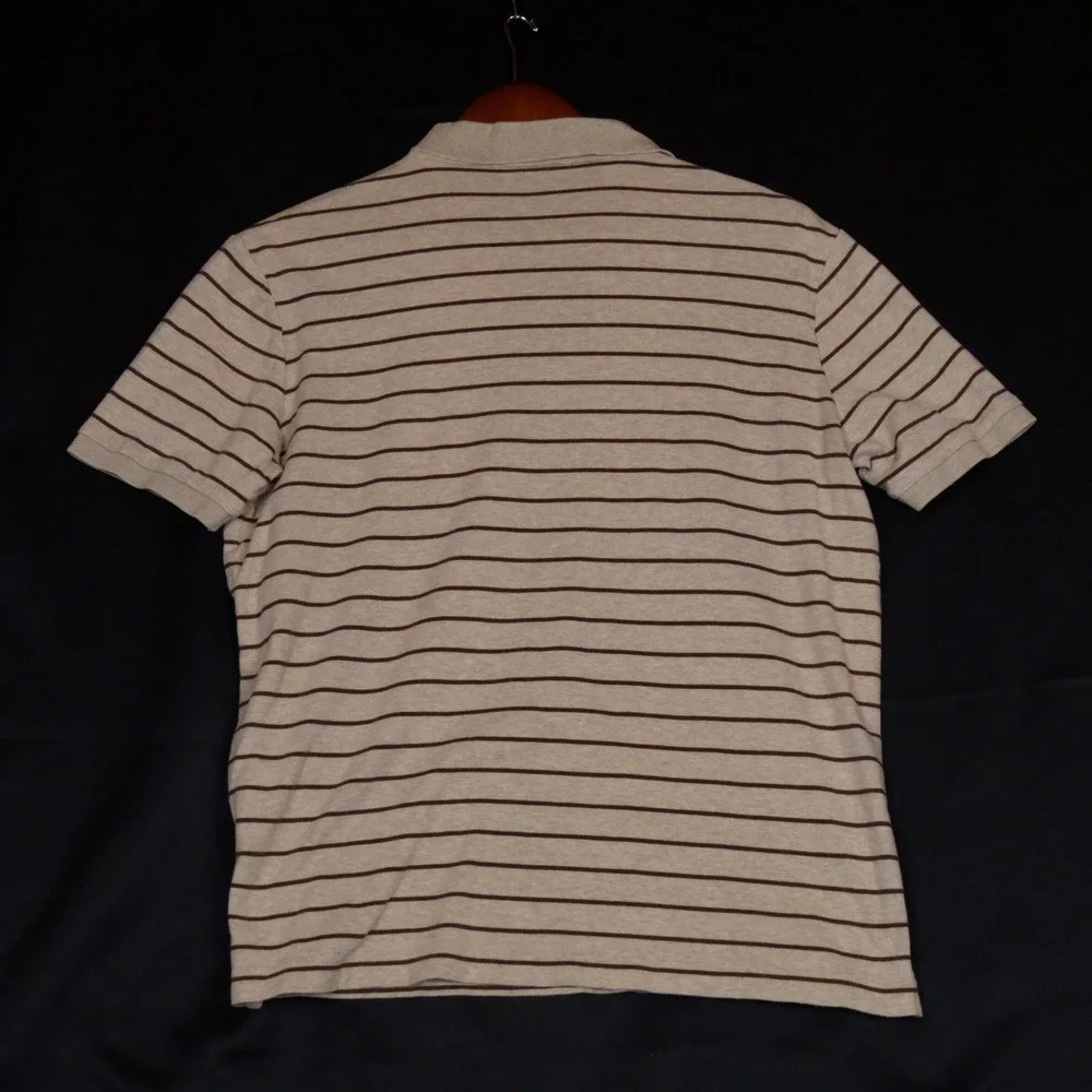 Polo Ralph Lauren Polo Shirt Mens M Beige Brown Striped Classic Fit Cotton